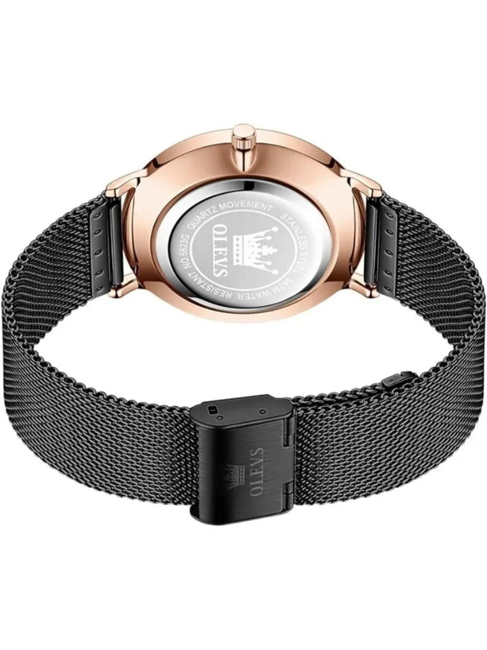 Men's Rose Gold Black Analog Quartz Mesh Strap Luxury Luminous Waterproof Watch